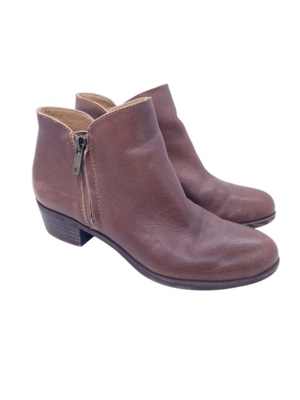 Lucky Brand Barough Brown Leather Stacked Heel Ankle Boots Booties Womens Size 6